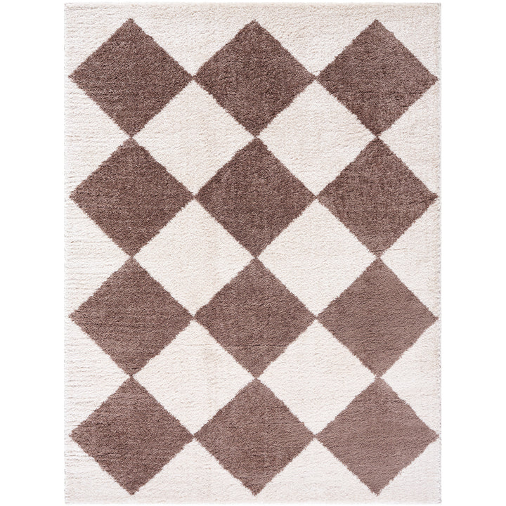 Fossay Washable Diamond Shaggy Rug Brown - TheArtistsQuarter