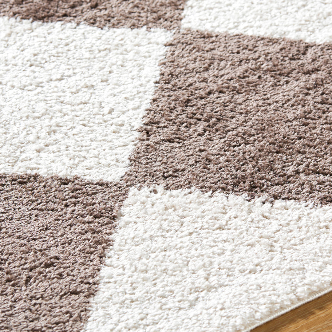 Fossay Washable Diamond Shaggy Rug Brown - TheArtistsQuarter