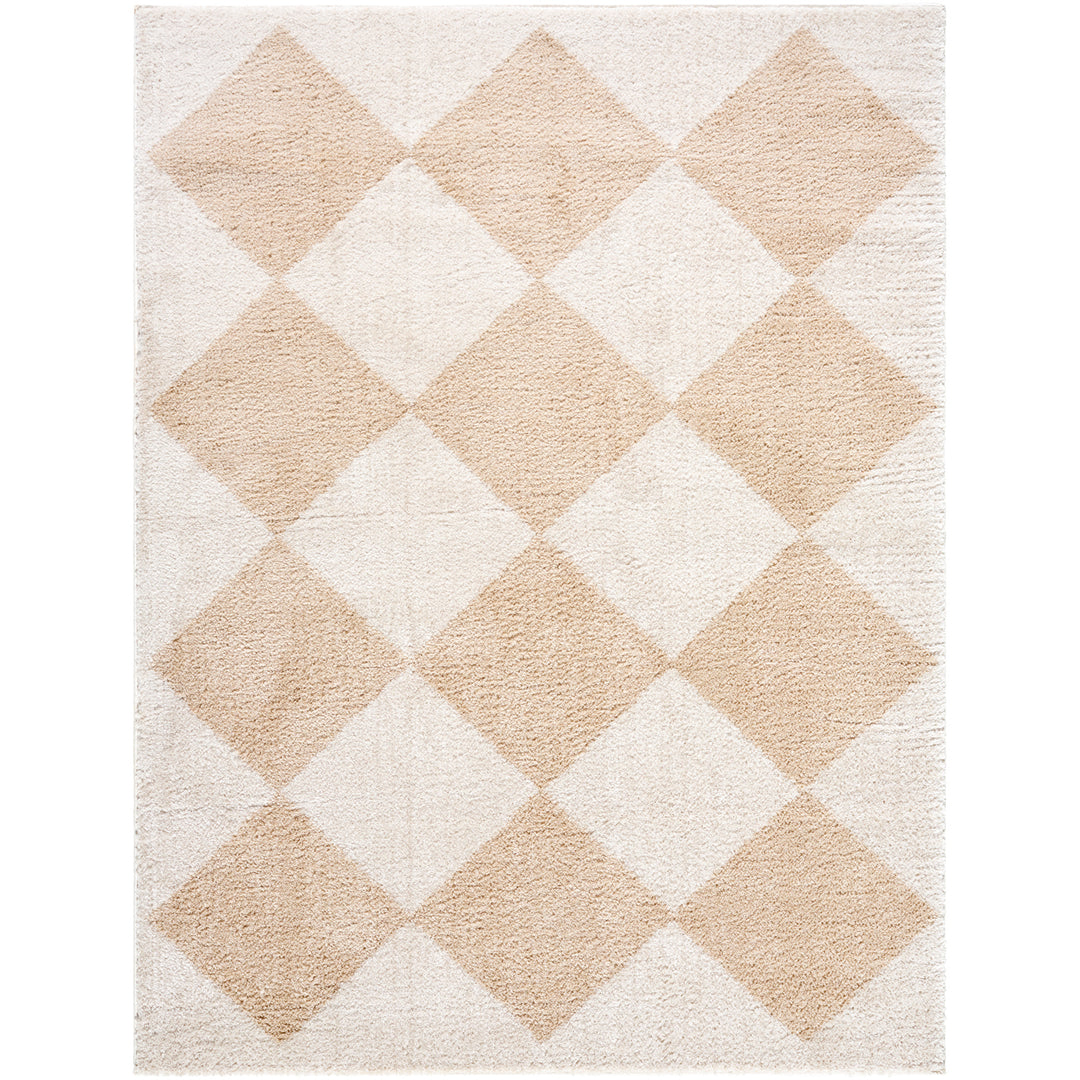 Fossay Washable Diamond Shaggy Rug Beige - TheArtistsQuarter