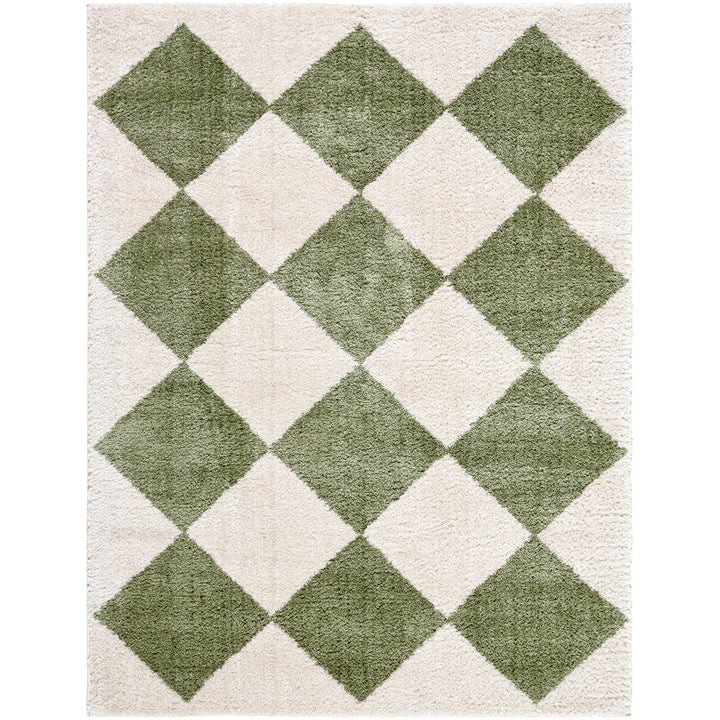 Fossay Washable Diamond Shaggy Rug Green - TheArtistsQuarter