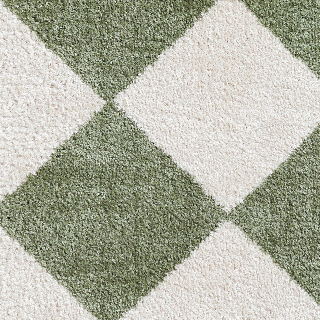 Fossay Washable Diamond Shaggy Rug Green - TheArtistsQuarter