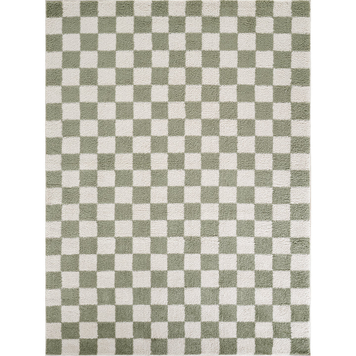 Fossay Washable Checkered Shaggy Rug Green - TheArtistsQuarter