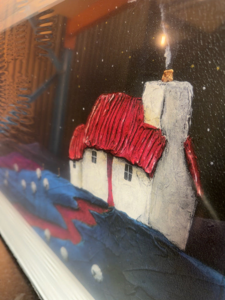 Close-up detail of Geoff Beckett moonlit cottage trial piece