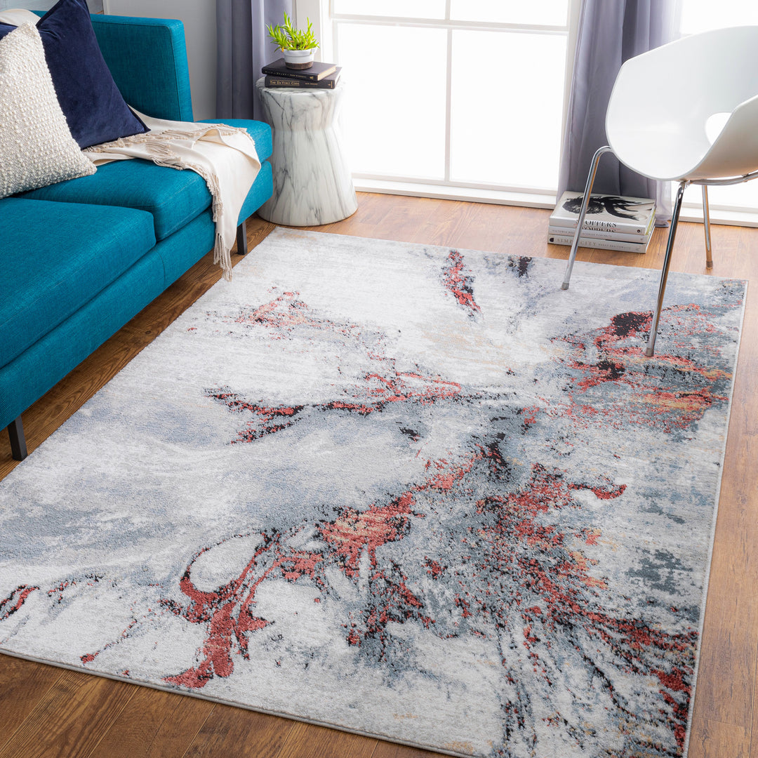 Jolie Abstract Marble Rug Grey & Burgundy - TheArtistsQuarter