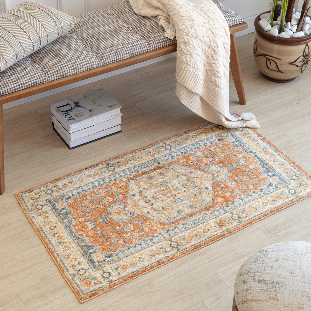 Lillian Traditional Washable Rug Orange & Ivory - TheArtistsQuarter