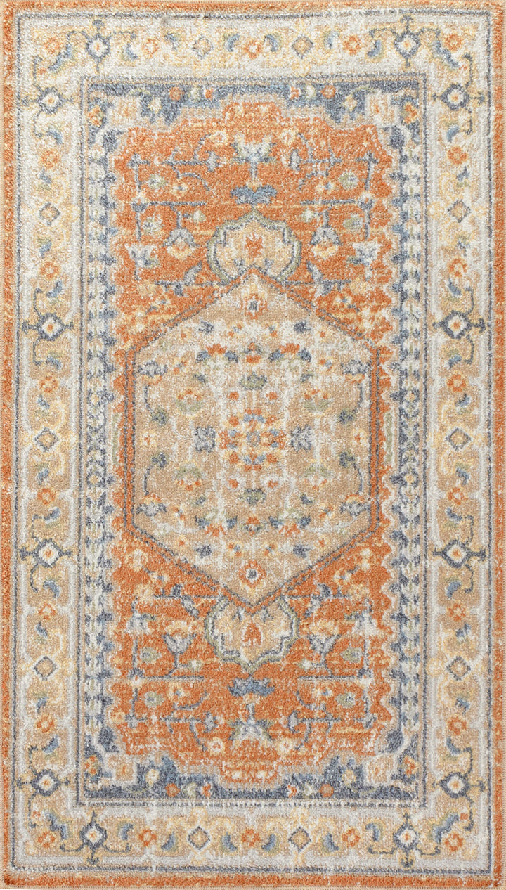 Lillian Traditional Washable Rug Orange & Ivory - TheArtistsQuarter