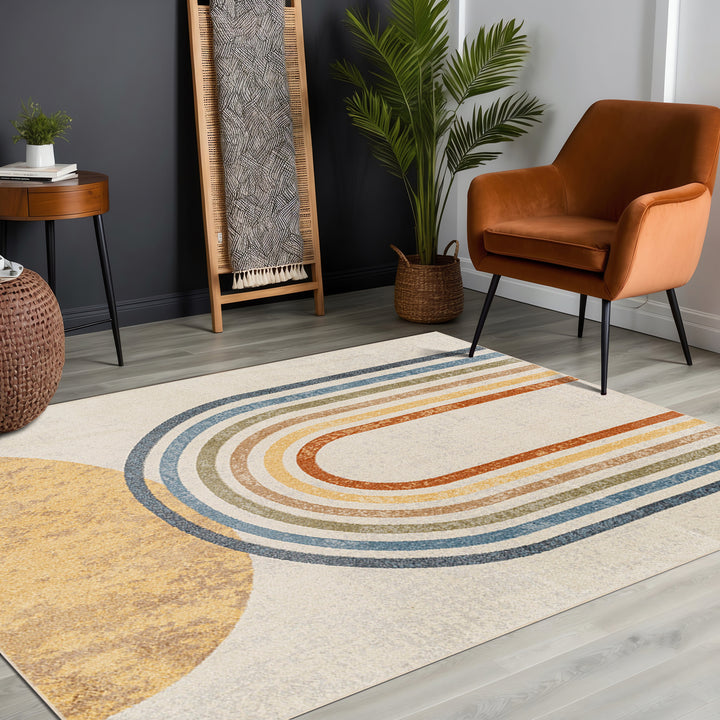 Lillian Modern Washable Rug Beige - TheArtistsQuarter