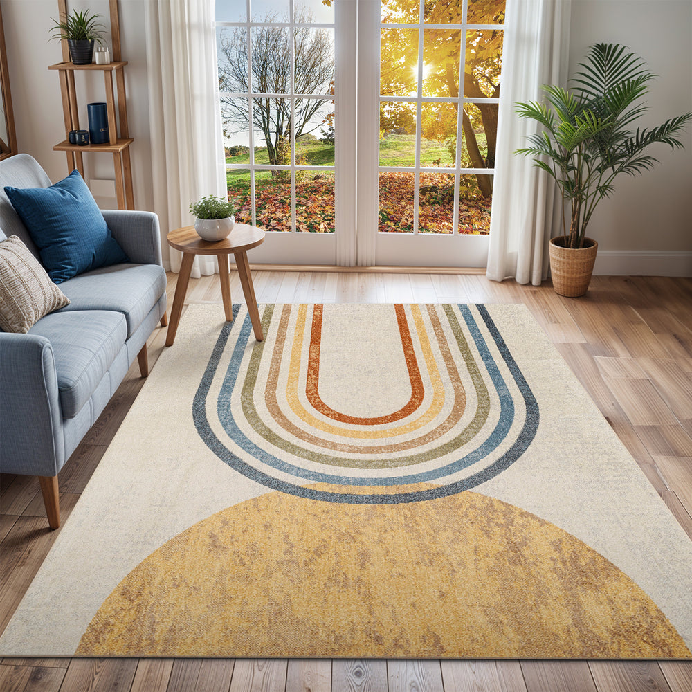 Lillian Modern Washable Rug Beige - TheArtistsQuarter