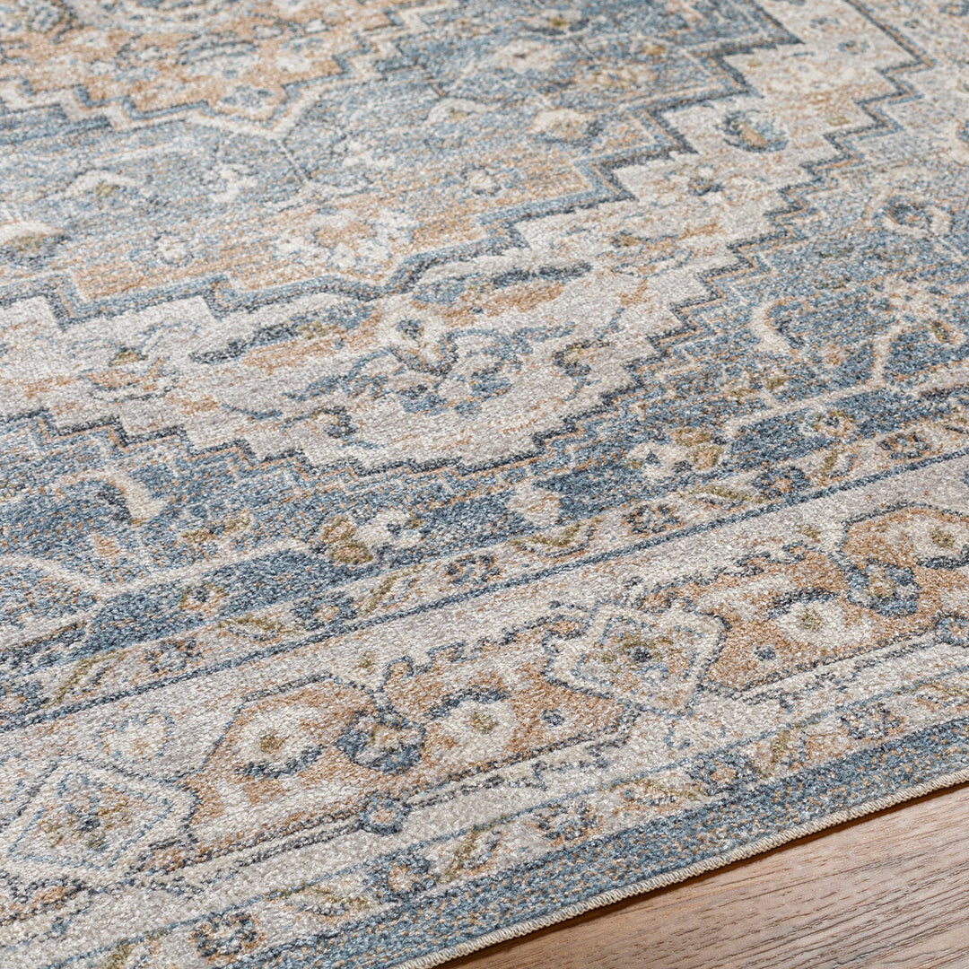 Lillian Traditional Washable Rug Blue & Off-White - TheArtistsQuarter