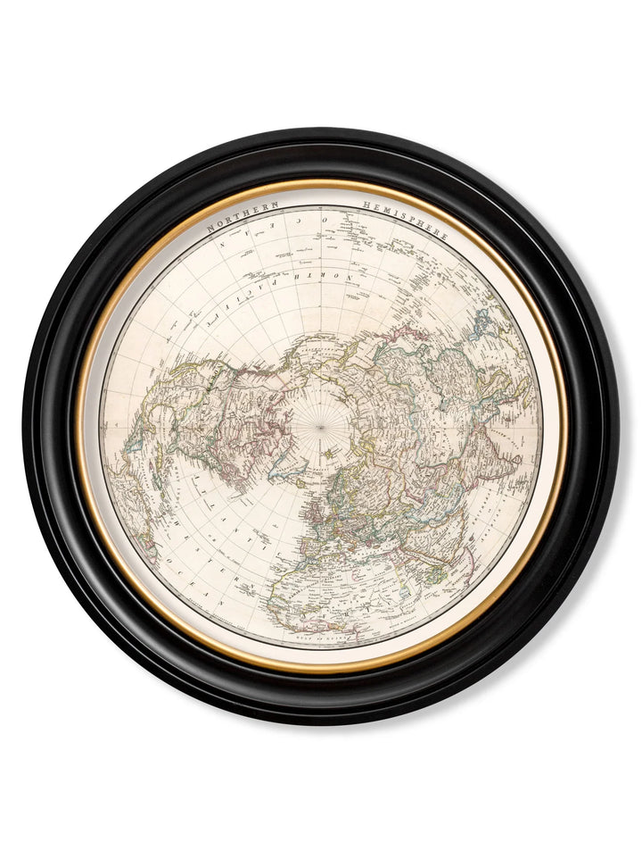 c.1838 World Map Hemispheres in Round Frames - TheArtistsQuarter