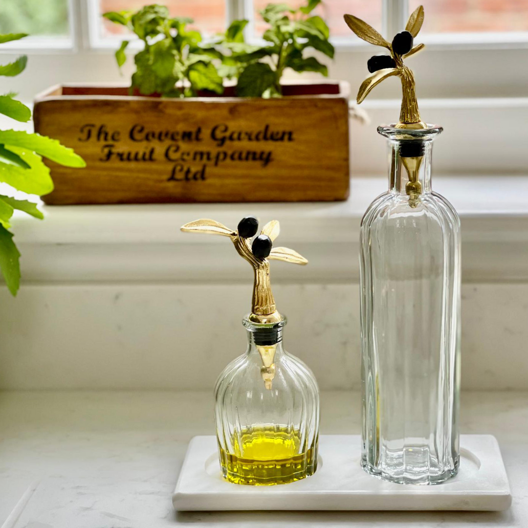 Culinary Concepts London. Olive Collection Oil & Vinegar Decanter Set on Marble Base - TheArtistsQuarter