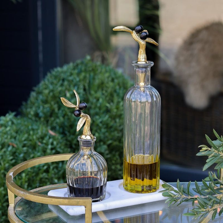 Culinary Concepts London. Olive Collection Oil & Vinegar Decanter Set on Marble Base - TheArtistsQuarter