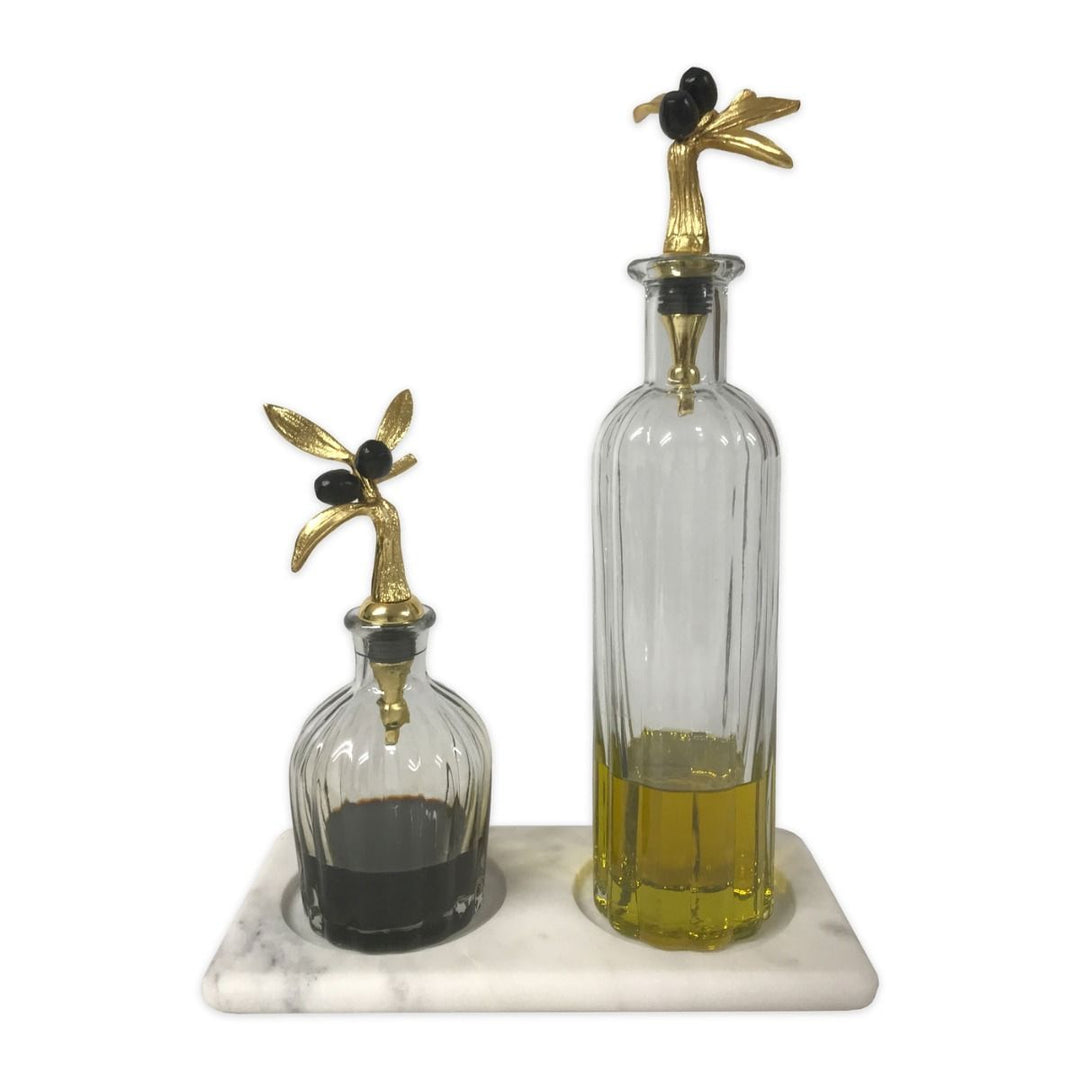 Culinary Concepts London. Olive Collection Oil & Vinegar Decanter Set on Marble Base - TheArtistsQuarter