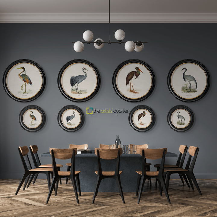 c.1870 Wading Birds in Round Frames - TheArtistsQuarter