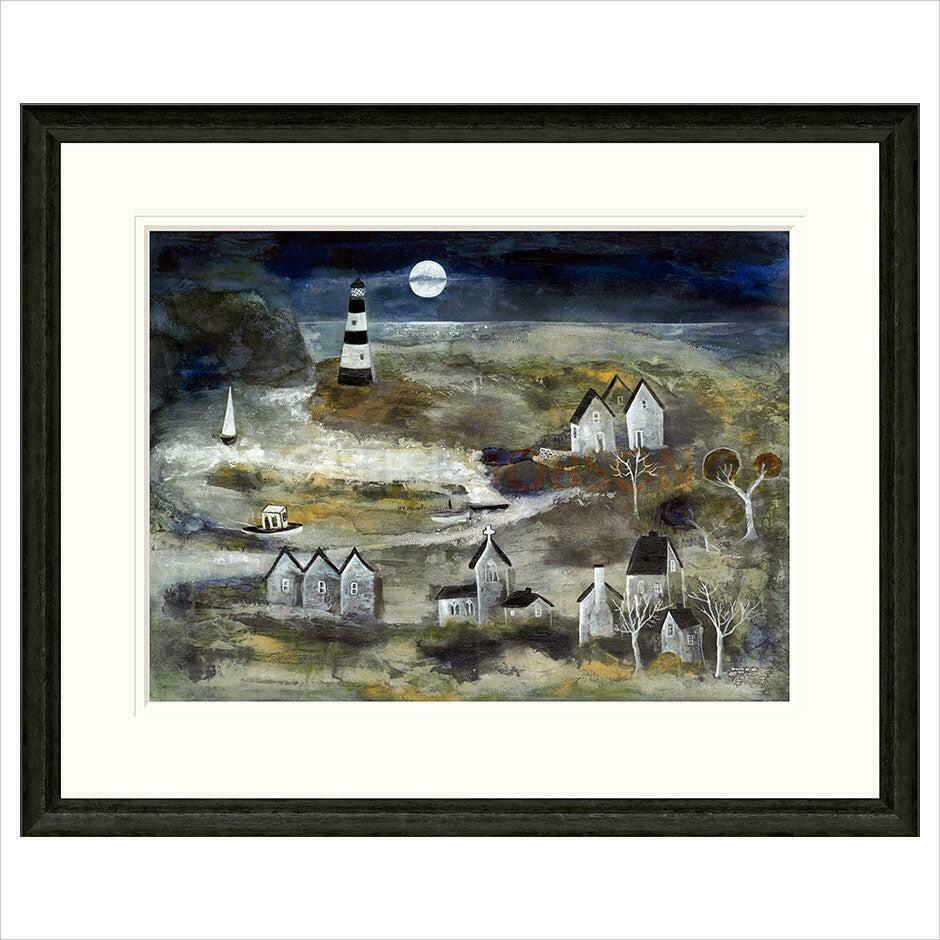 Moonlit Lighthouse By Rosa Sepple - TheArtistsQuarter