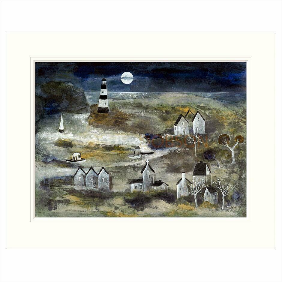 Moonlit Lighthouse By Rosa Sepple - TheArtistsQuarter