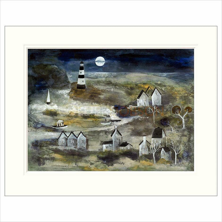 Moonlit Lighthouse By Rosa Sepple - TheArtistsQuarter