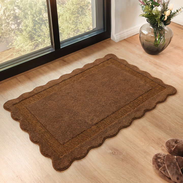 Scalloped Wool Rug Brown - TheArtistsQuarter
