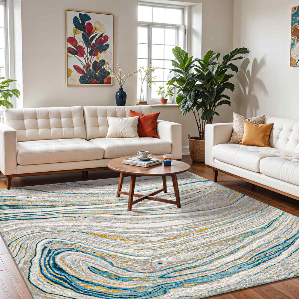 San Francisco Modern Graphic Rug Blue - TheArtistsQuarter