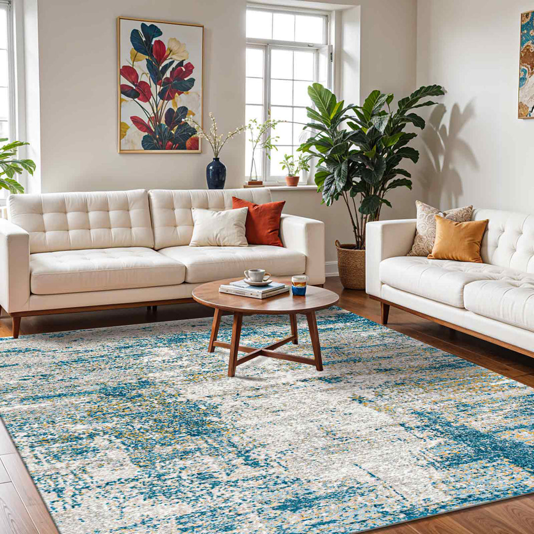 San Francisco Abstract Marble Rug Blue & Light Grey - TheArtistsQuarter