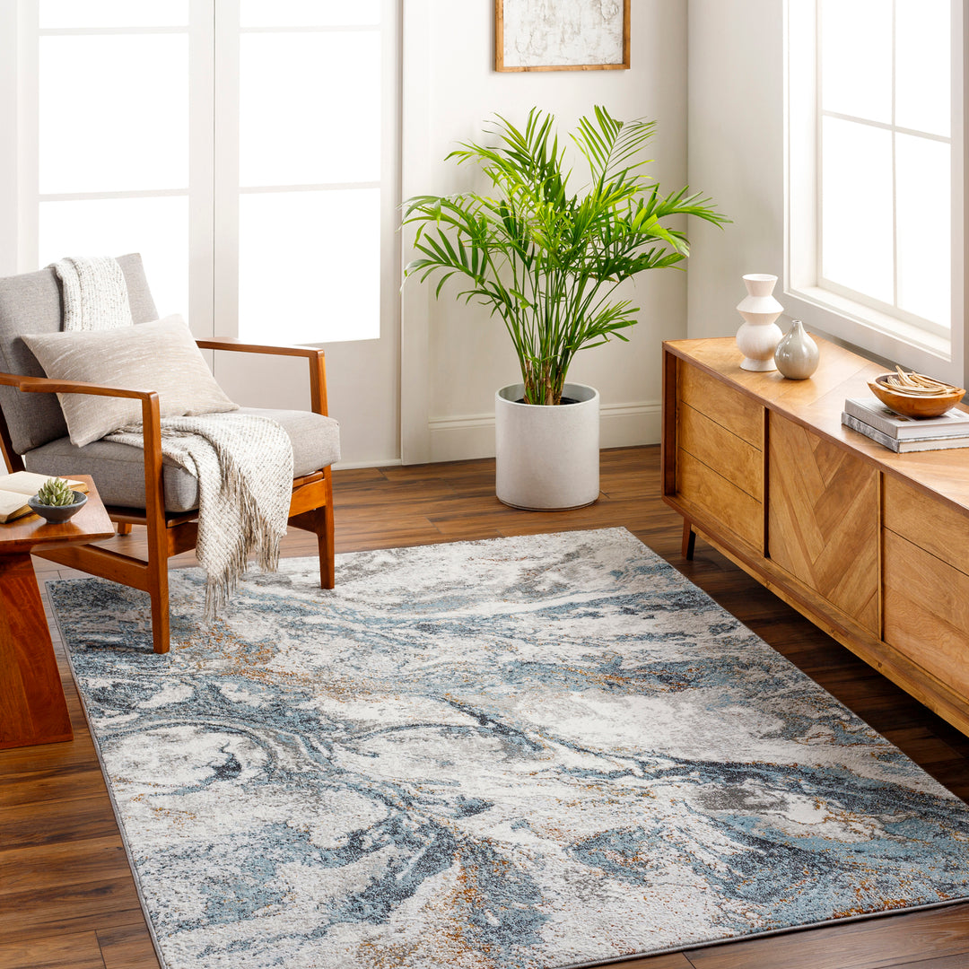 San Francisco Abstract Marble Rug Blue & Ivory - TheArtistsQuarter