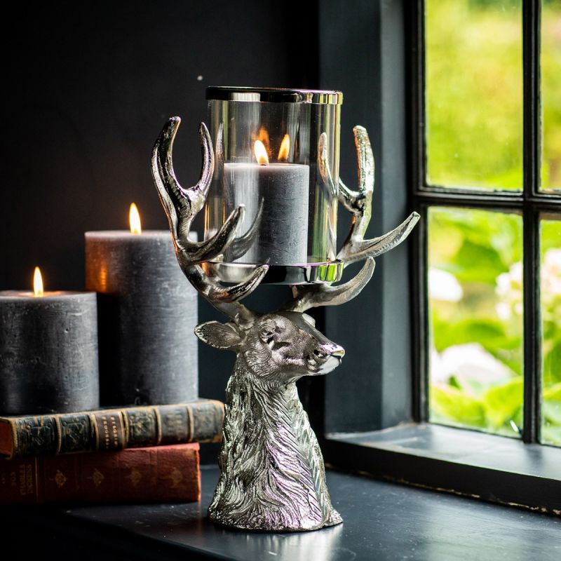 Culinary Concepts London. Stag Head Antler Hurricane Lantern - TheArtistsQuarter