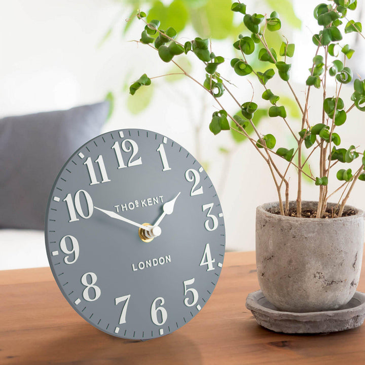 Thomas Kent London. Arabic Mantel Clock 6" (15cm) Flax Blue - TheArtistsQuarter