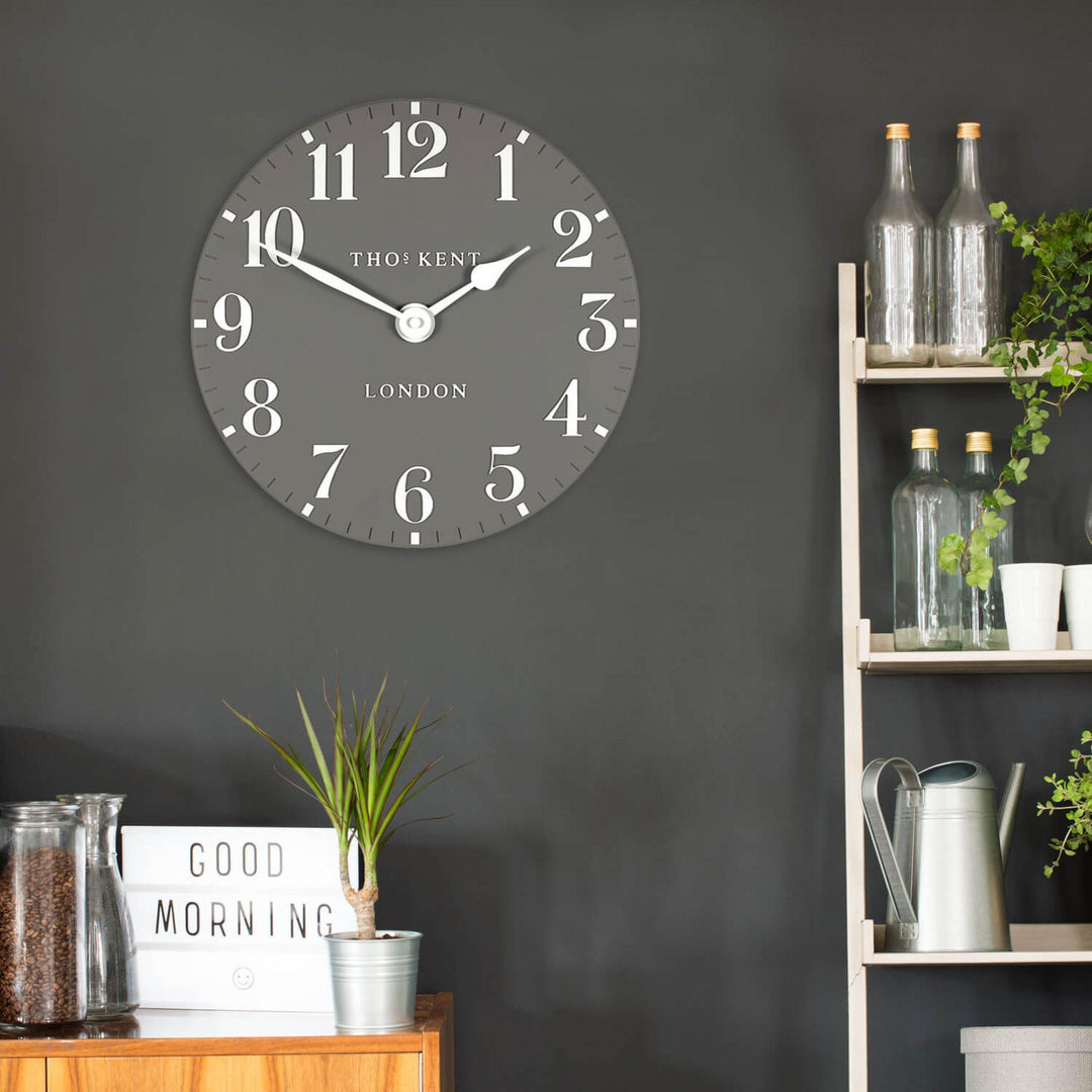 Thomas Kent London. Arabic Wall Clock 12" (31 cm) Dolphin Grey Pre order Mid September - TheArtistsQuarter