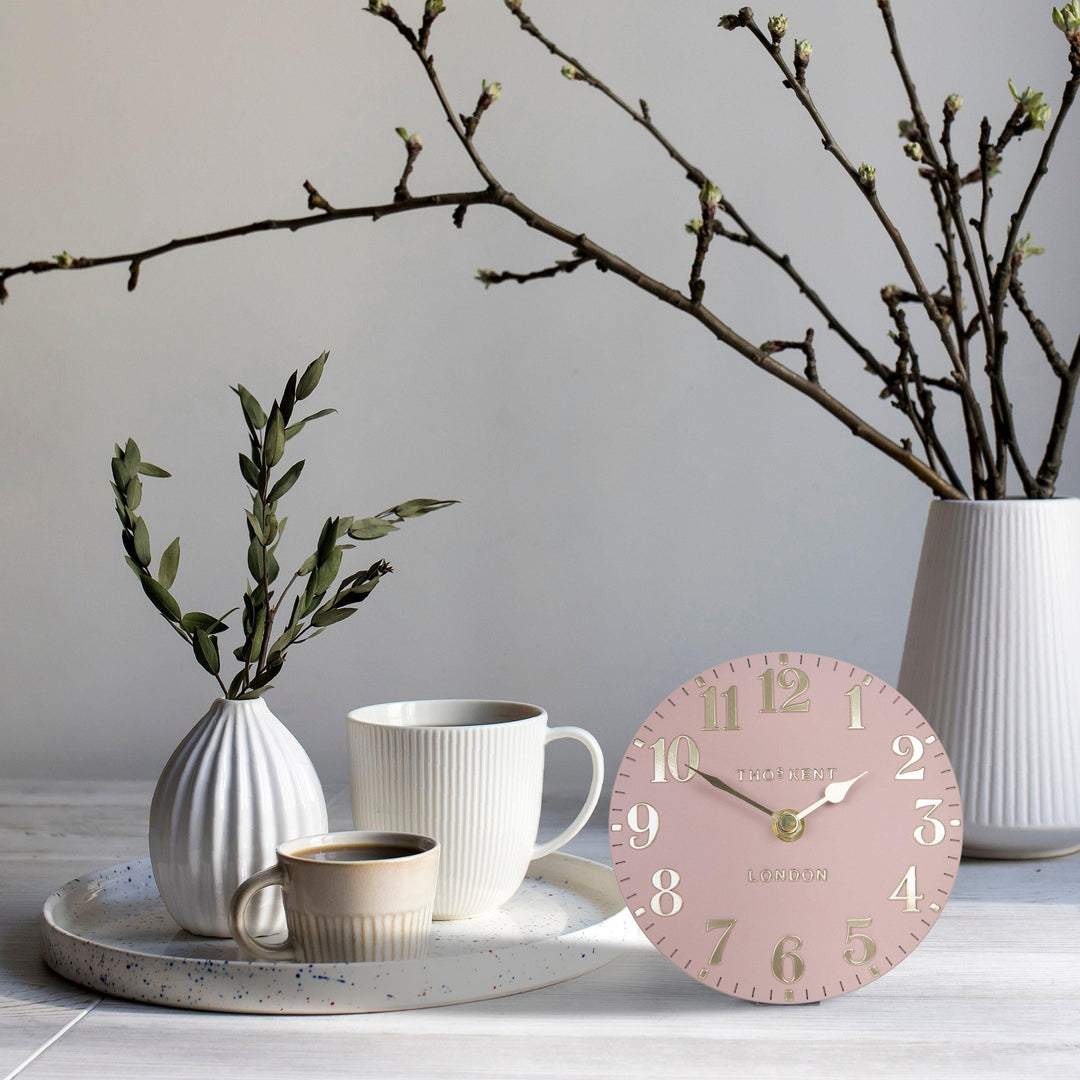 Thomas Kent London. Arabic Mantel Clock 6" (15cm) Blush Pink - TheArtistsQuarter