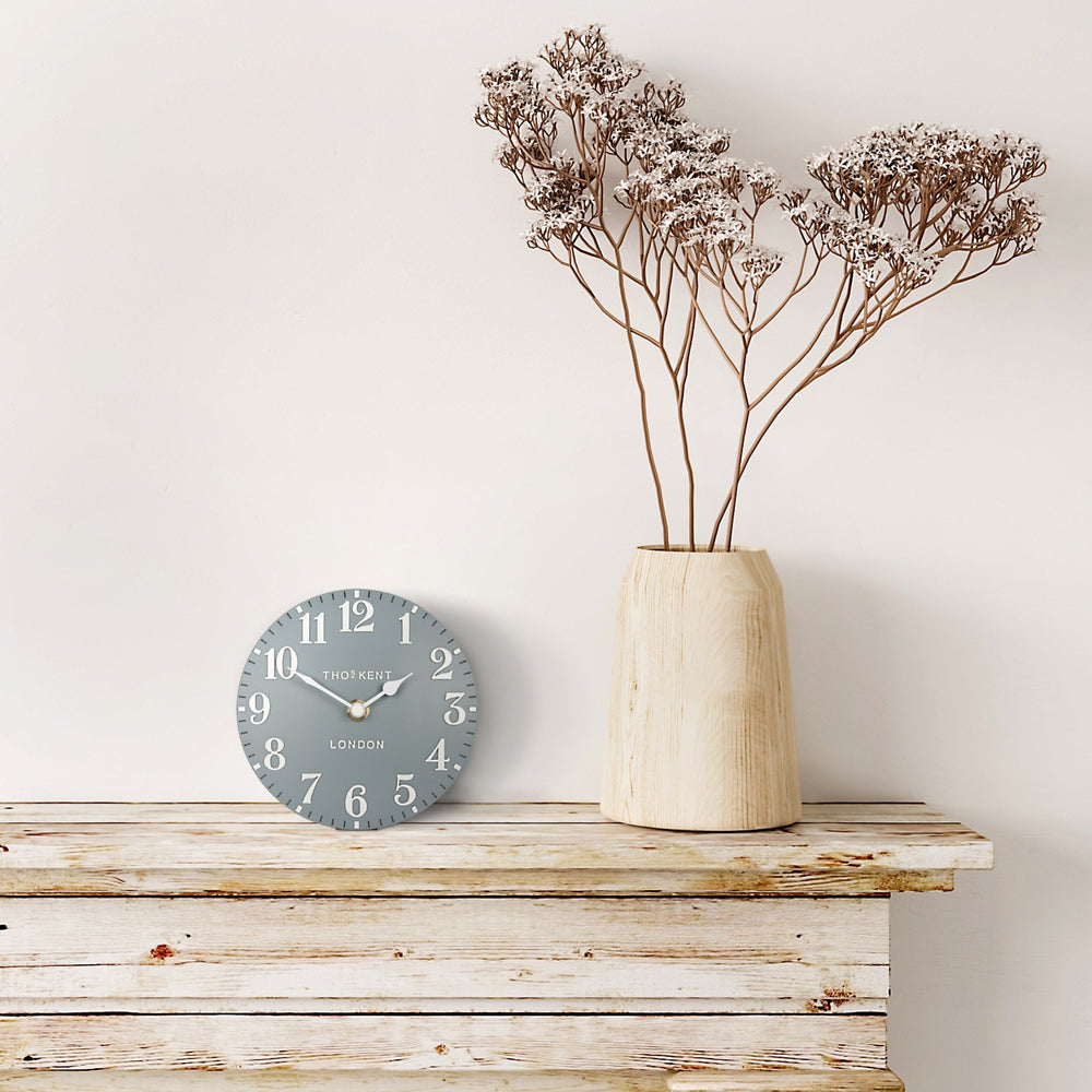 Thomas Kent London. Arabic Mantel Clock 6" (15cm) Flax Blue - TheArtistsQuarter