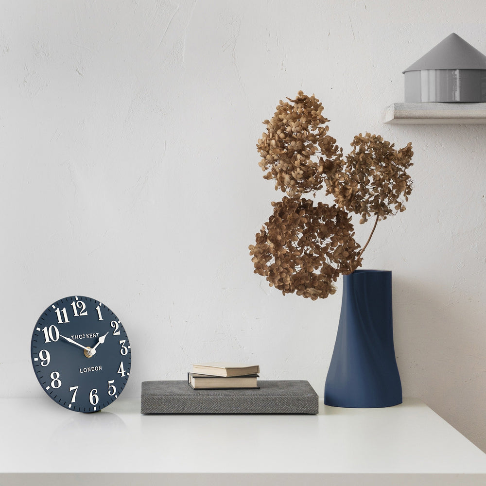 Thomas Kent London. Arabic Mantel Clock 6" (15cm) Ink Blue - TheArtistsQuarter