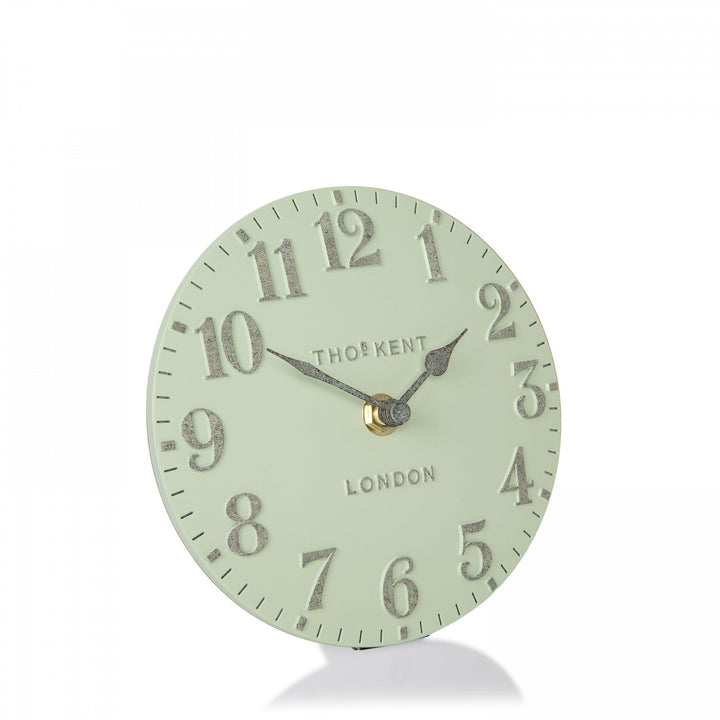 Thomas Kent London. Arabic Mantel Clock 6" (15cm) Pearl Green *PRE-ORDER DELIVER EARLY SEPT* - TheArtistsQuarter