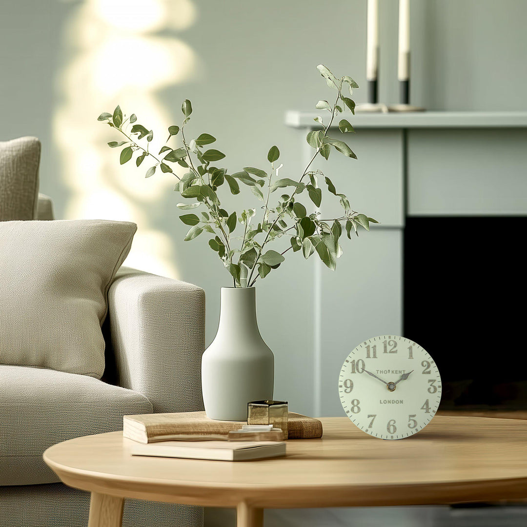 Thomas Kent London. Arabic Mantel Clock 6" (15cm) Pearl Green *PRE-ORDER DELIVER EARLY SEPT* - TheArtistsQuarter