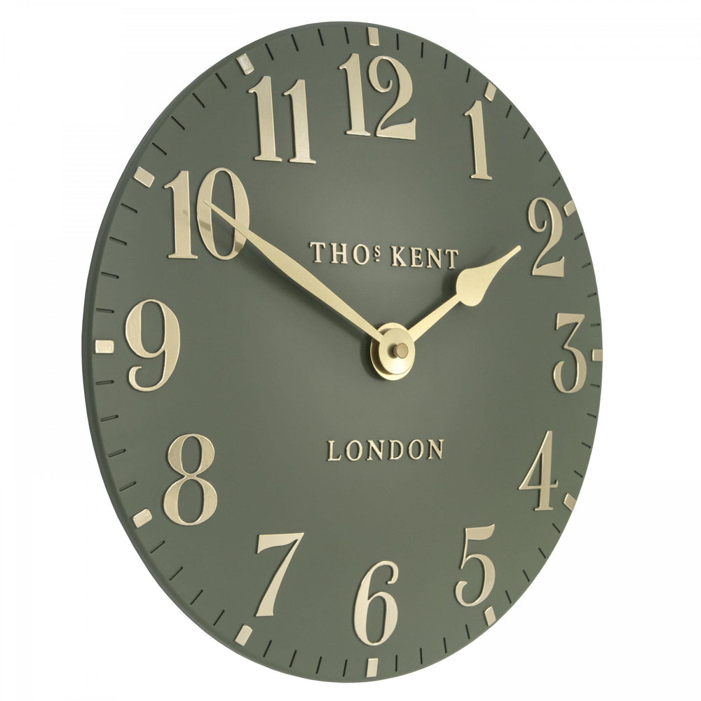 Thomas Kent London. Arabic Wall Clock 12" (31cm) Lichen Green - TheArtistsQuarter