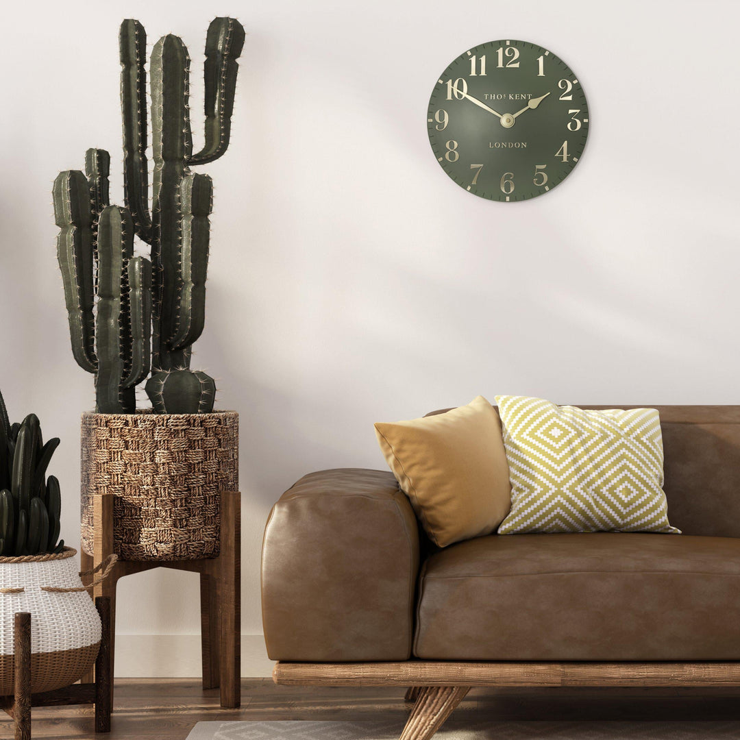 Thomas Kent London. Arabic Wall Clock 12" (31cm) Lichen Green - TheArtistsQuarter