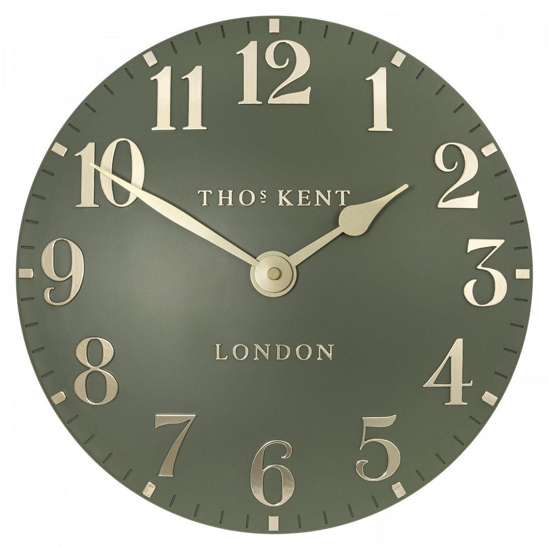 Thomas Kent London. Arabic Wall Clock 12" (31cm) Lichen Green - TheArtistsQuarter