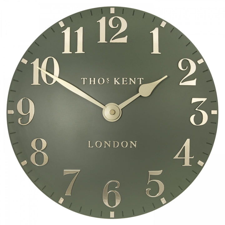 Thomas Kent London. Arabic Wall Clock 12" (31cm) Lichen Green - TheArtistsQuarter