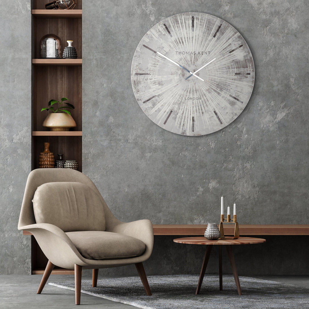 Thomas Kent London. Starburst Wall Clock 36" (92cm) Silver - TheArtistsQuarter