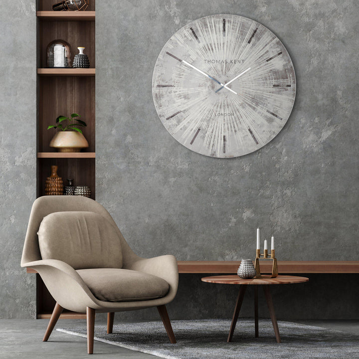 Thomas Kent London. Starburst Wall Clock 36" (92cm) Silver - TheArtistsQuarter