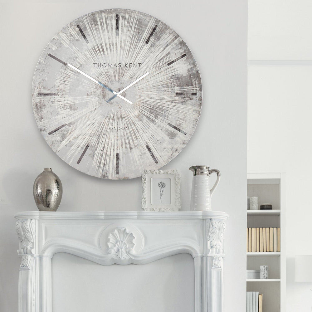 Thomas Kent London. Starburst Wall Clock 36" (92cm) Silver - TheArtistsQuarter