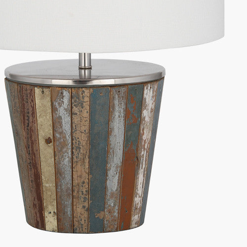 Kerala Distressed Blue Wood Tall Table Lamp Tapered - TheArtistsQuarter