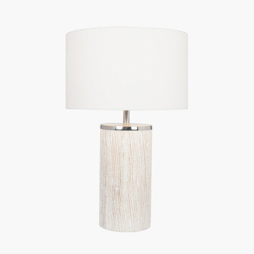 Haley White Wash Wood Column Table Lamp *AWAITING STOCK* - TheArtistsQuarter