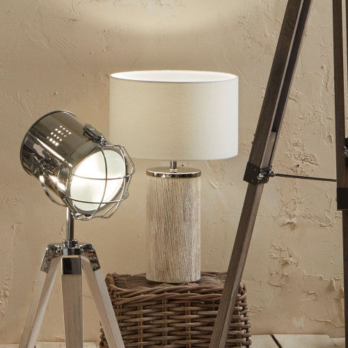 Haley White Wash Wood Column Table Lamp *AWAITING STOCK* - TheArtistsQuarter