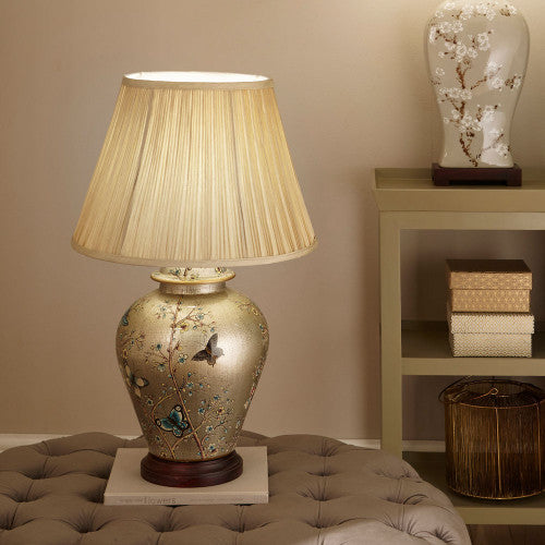 Papilion Butterfly Ceramic Table Lamp with Wooden Base - TheArtistsQuarter