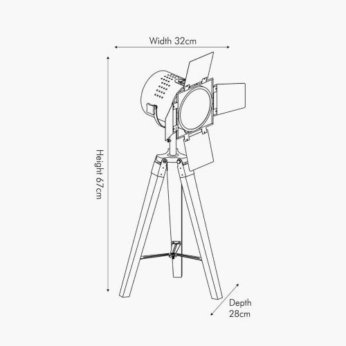 Hereford Grey Wood and Silver Metal Film Tripod Table Lamp - TheArtistsQuarter