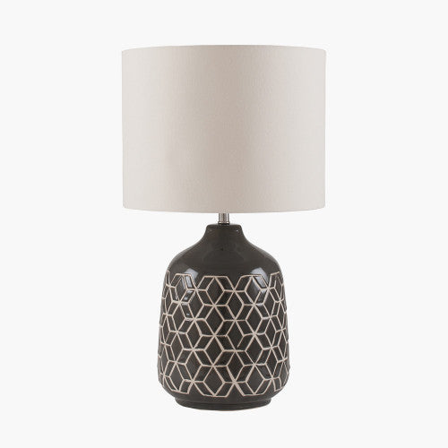 Athena Dark Grey Geo Ceramic Table Lamp *AWAITING STOCK* - TheArtistsQuarter