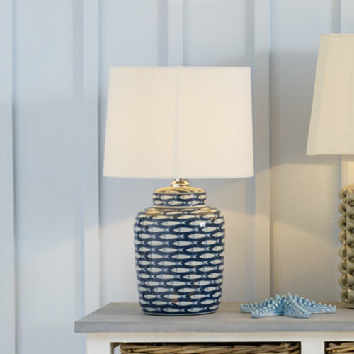 Schoal Blue and White Fish Detail Ceramic Table Lamp *AWAITING STOCK* - TheArtistsQuarter