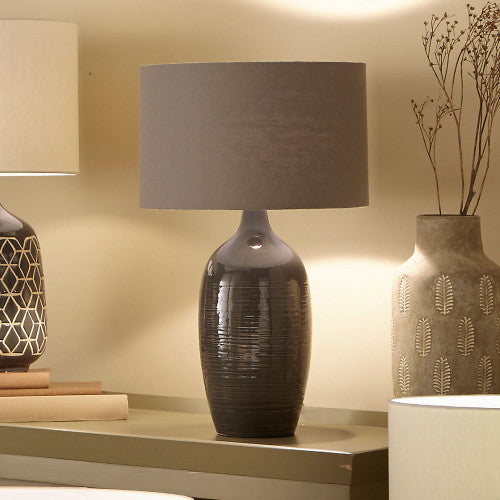 Abbie Etched Graphite Ceramic Table Lamp - TheArtistsQuarter