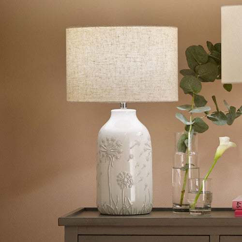 Flora White Floral Ceramic Table Lamp - TheArtistsQuarter