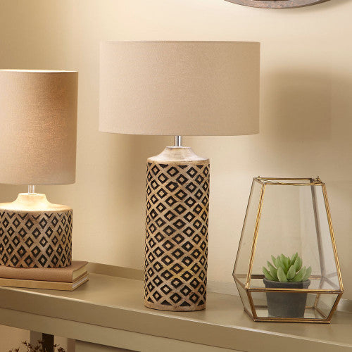 Orissa Tall Wooden Diamond Table Lamp - TheArtistsQuarter